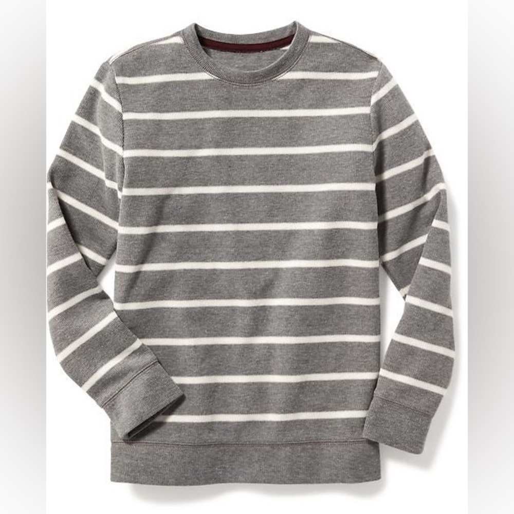 Old Navy Boys French Rib Knit Sweater - Grey Heathered, White Stripe